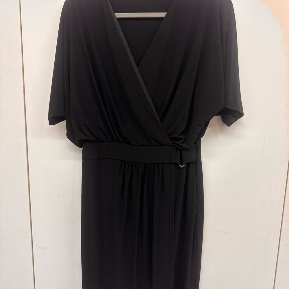 Vince Camuto Black Wrap Midi Dress with Dolman Sleeves